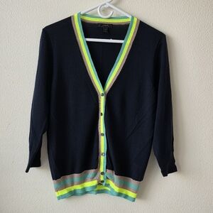 🚫SOLD🚫 J.Crew Merino Wool Cardigan Navy Neon Trim